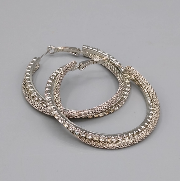 Vintage Jewelry - Double Twisted Rope Metal Mesh Hoop Earrings Large